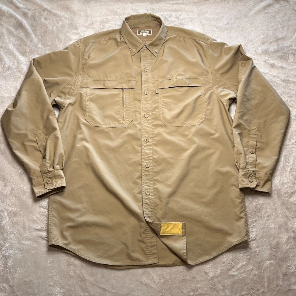 Duluth Trading Co Mens LT CoolPlus Action Long Sleeve Shirt Beige Fishing Vented